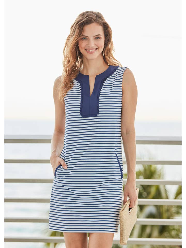 Cabana Life - Vendita all'ingrosso Vestito - Donna - Abito a tunica senza maniche a righe blu scuro Essentials