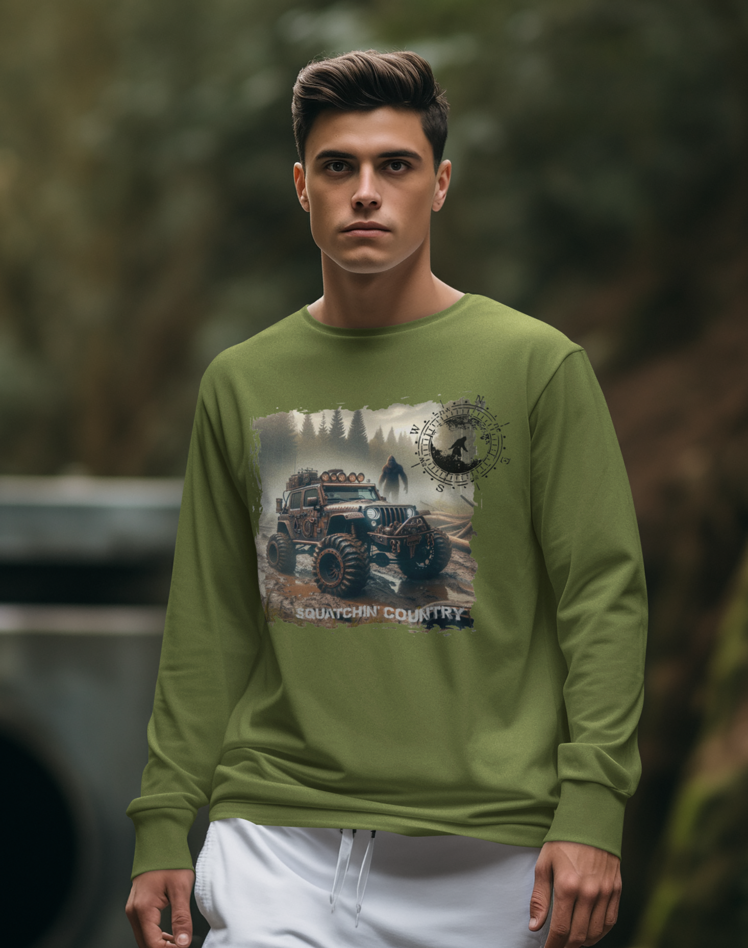 Squatchin’ Country - Wholesale T-Shirt (Graphic) - Men's - Rustic Bigfoot Jeepin Squatchin' Country t-shirt12