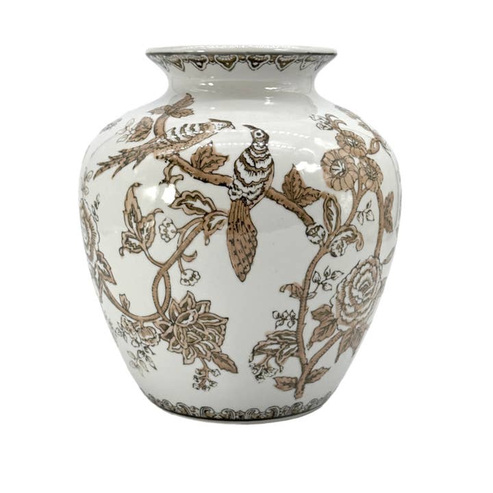 Galt International Company – wholesale Vas – Brun keramisk chinoiserie-vas 10"