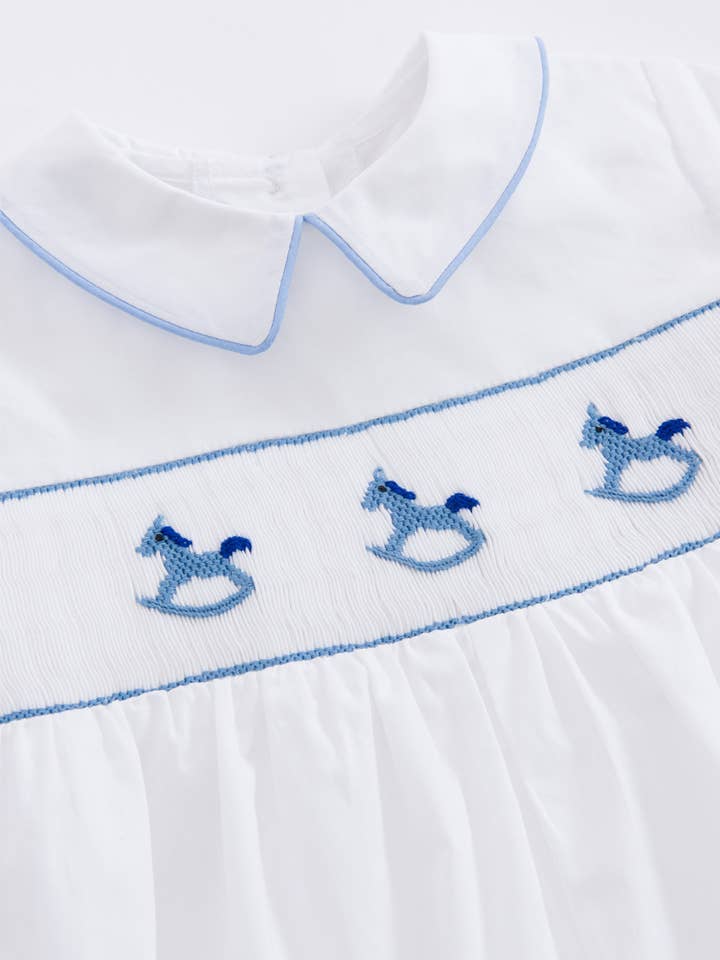 ALEXANDER smocked romper for wholesale by Annafie London Ltd