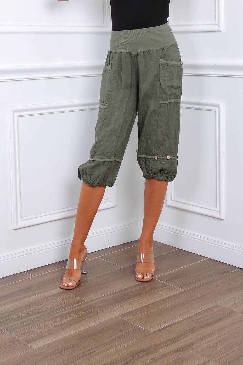 Happy look - Wholesale Shorts - Women's - Linen cropped pants with 4 pockets1