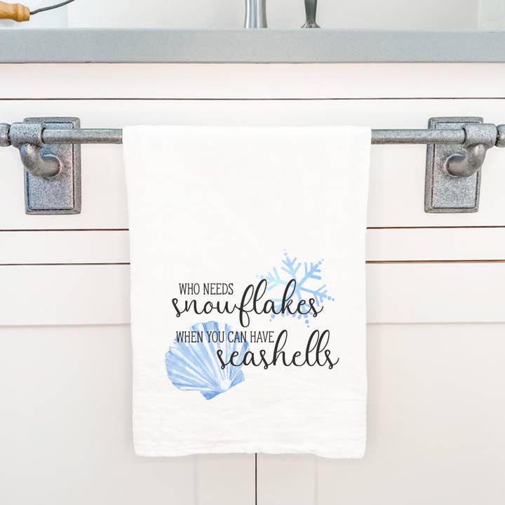 Snowflakes And Seashells - Cotton Tea Towel for wholesale by Cottage Shore