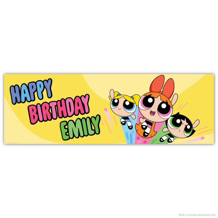 Powerpuff Girls Birthday - Trio Yellow Personalised Name Banner Wall Sticker for wholesale by Themed