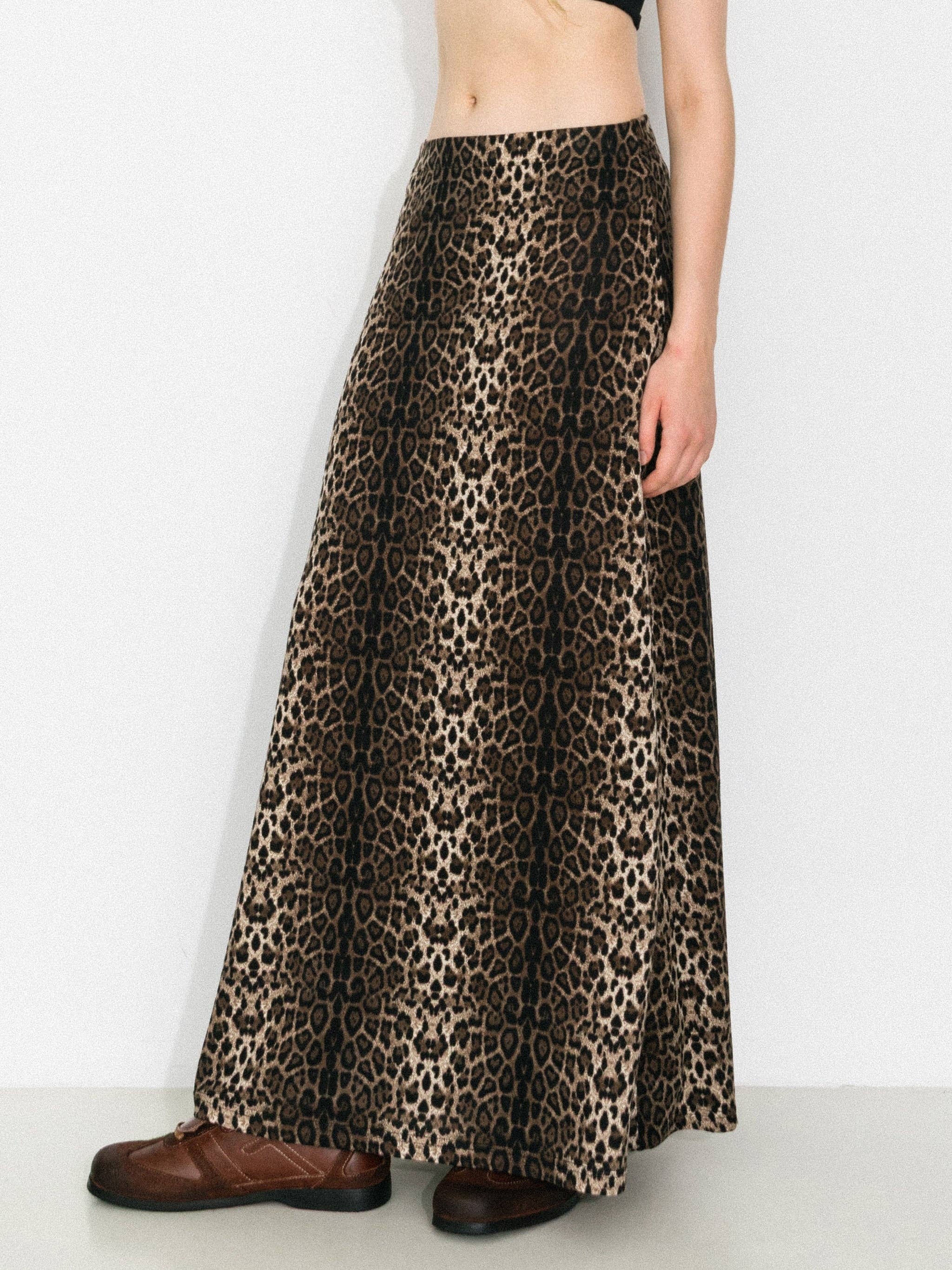 Brown Vintage Leopard Print Draped Maxi Skirt for wholesale on Faire8
