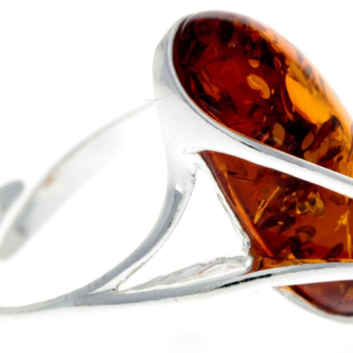 SilverAmber Jewellery - Wholesale Cocktail/Statement Ring - 925 Sterling Silver & Genuine Baltic Amber Adjustable Ring GL423A22