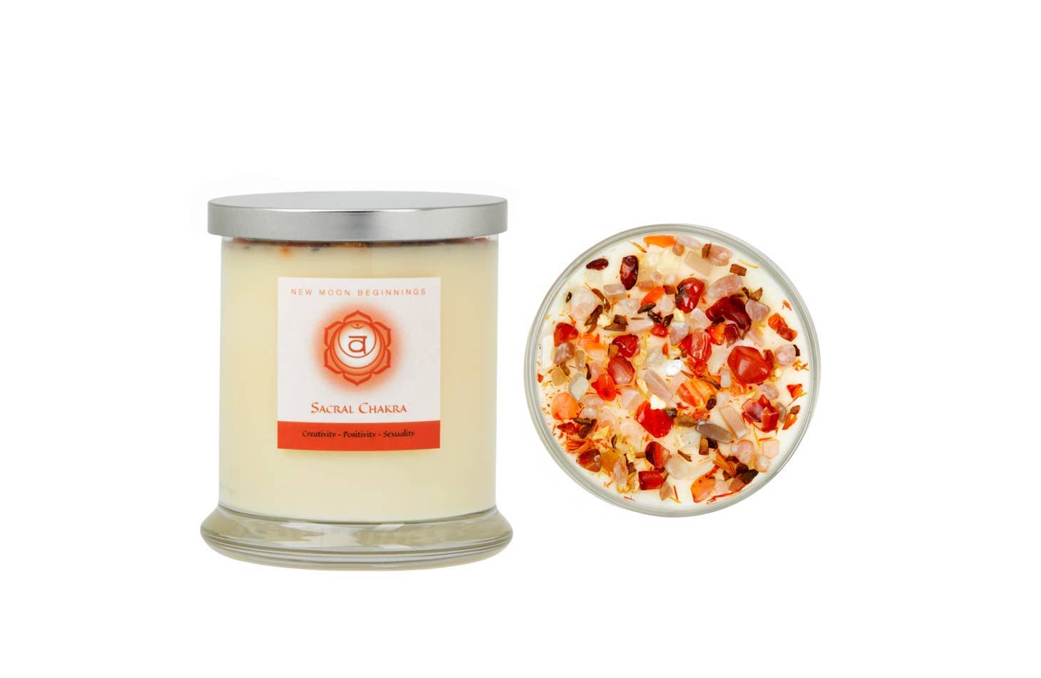 New Moon Beginnings - Wholesale Jar/Filled Candle - Seven Chakra Candles - Soy Candle - Herb & Crystal Candles13
