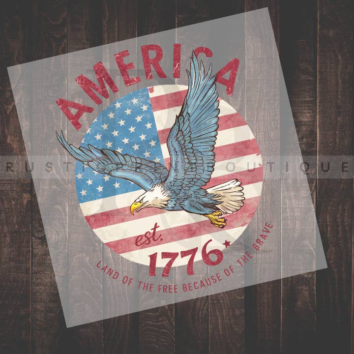 4th of July DTF Heat Transfer Retro America est 1776 DTF for wholesale by RusticPrintStudio