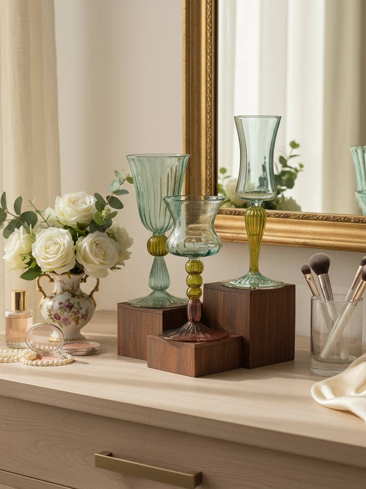 Majestic Green Olive Swirl Glass Goblets for wholesale by Arabazaar Gallery LLC