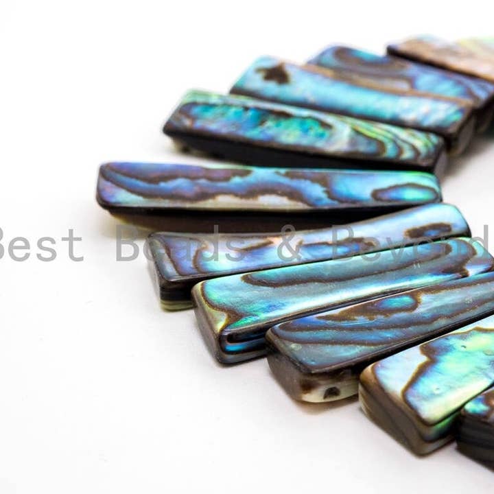 BestBeads&Beyond - Wholesale Beads - Natural Abalone Shell Graduated Bar Shaped Beads, Analone Fo4