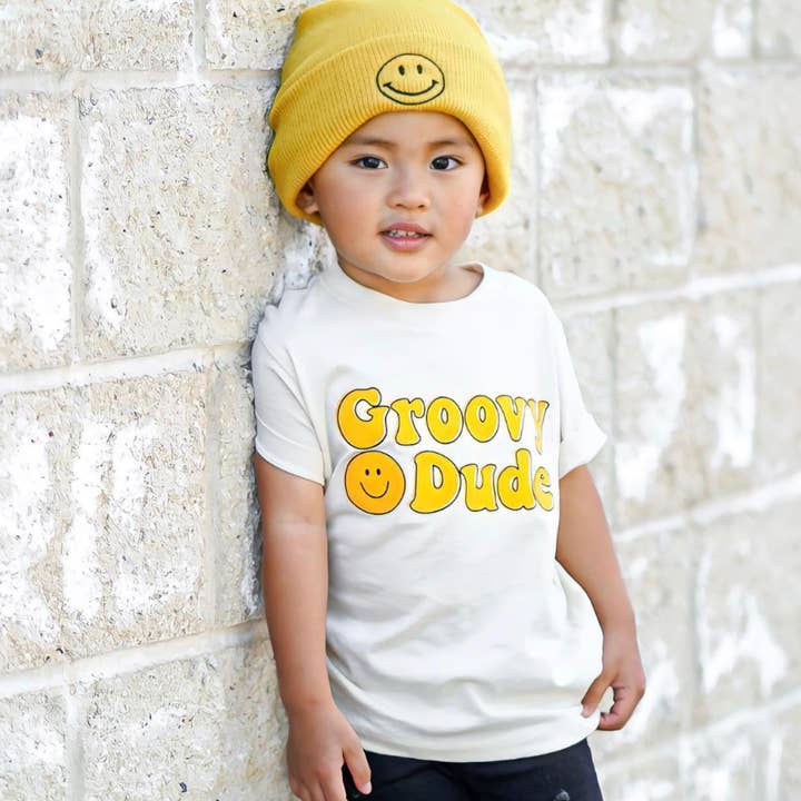 Little Mama Shirt Shop - Wholesale Beanie - Kids - Child Beanie - Smiley Face - Mustard w/ Black4