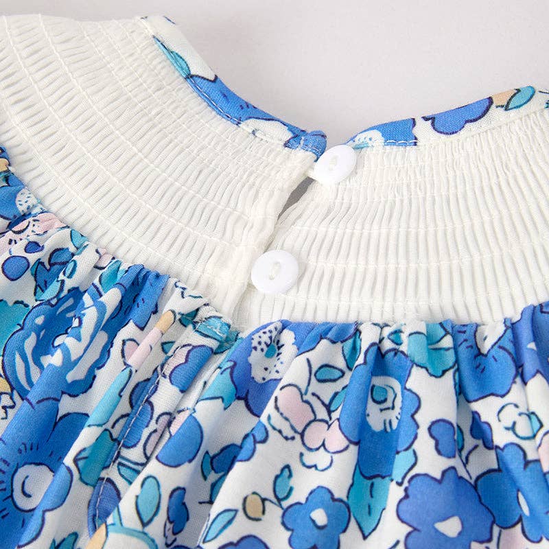 Auraquise - Wholesale Bodysuit (Non-Footed) - Baby - Baby Girls "JESUS LOVES ME" Blue Floral Smocked Embroidery Romper5