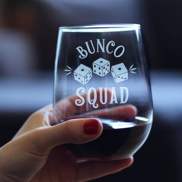 bevvee - Vendita all'ingrosso Bicchieri da vino - Bicchiere da vino senza stelo Bunco Squad - Bunco Gifts and Decor2