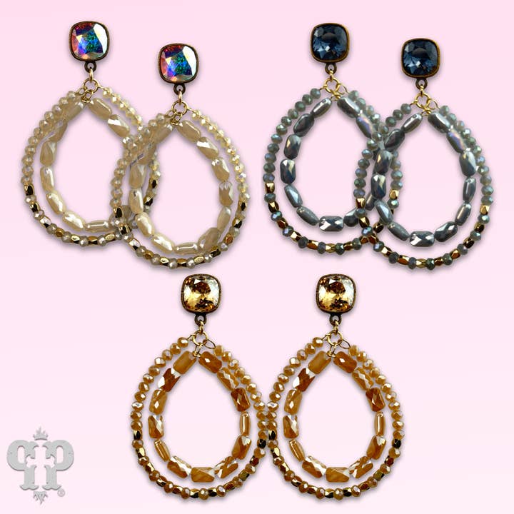 Double faceted bead teardrop earring with Austrian crystal for wholesale by Pink Panache Brands