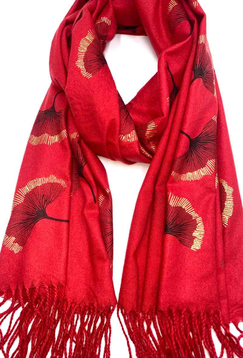 LINETA - Wholesale Scarf - Women's - Gingko Leaf Pattern Soft Scarf9