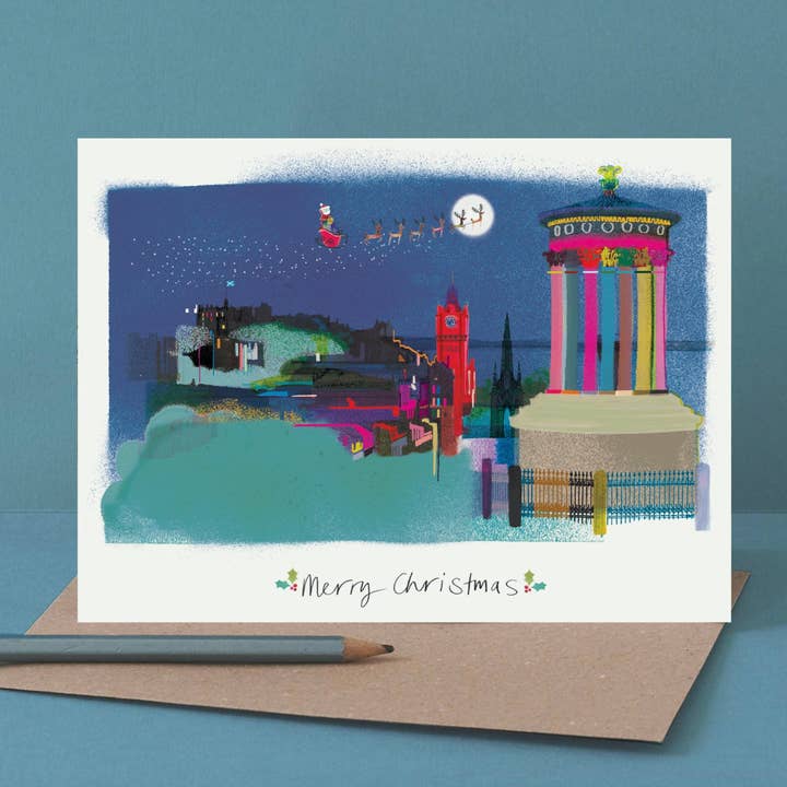 Calton Hill Christmas Card, Scotland Gift, Scottish Art for wholesale by I Drew This
