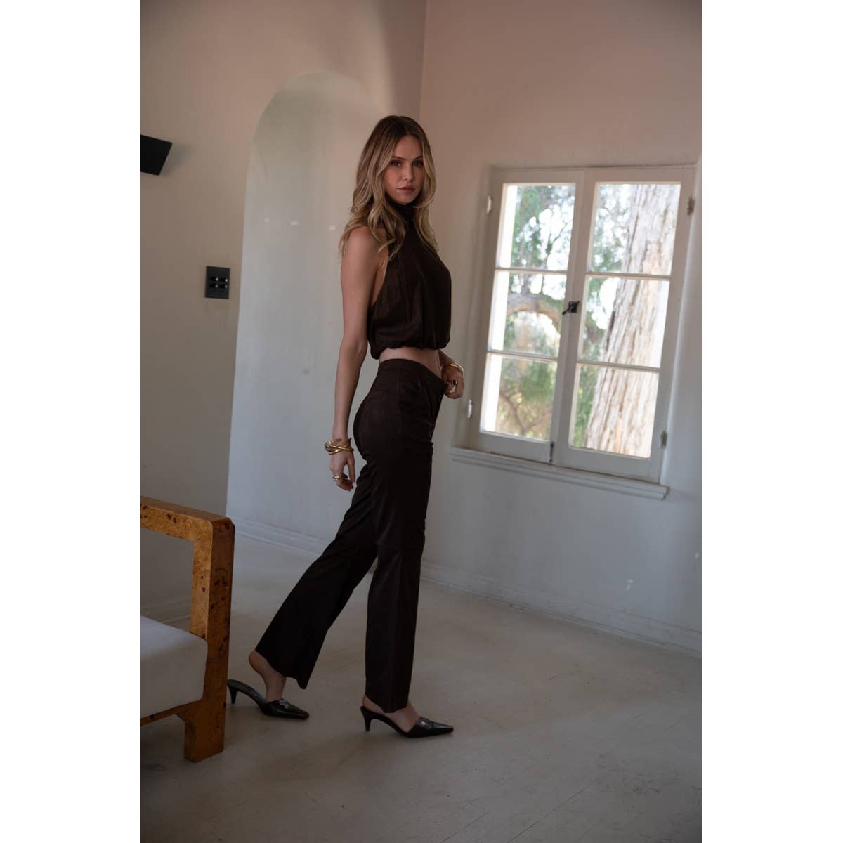 CHOCOLATE Faux Suede Halter High Neck Top for wholesale on Faire7