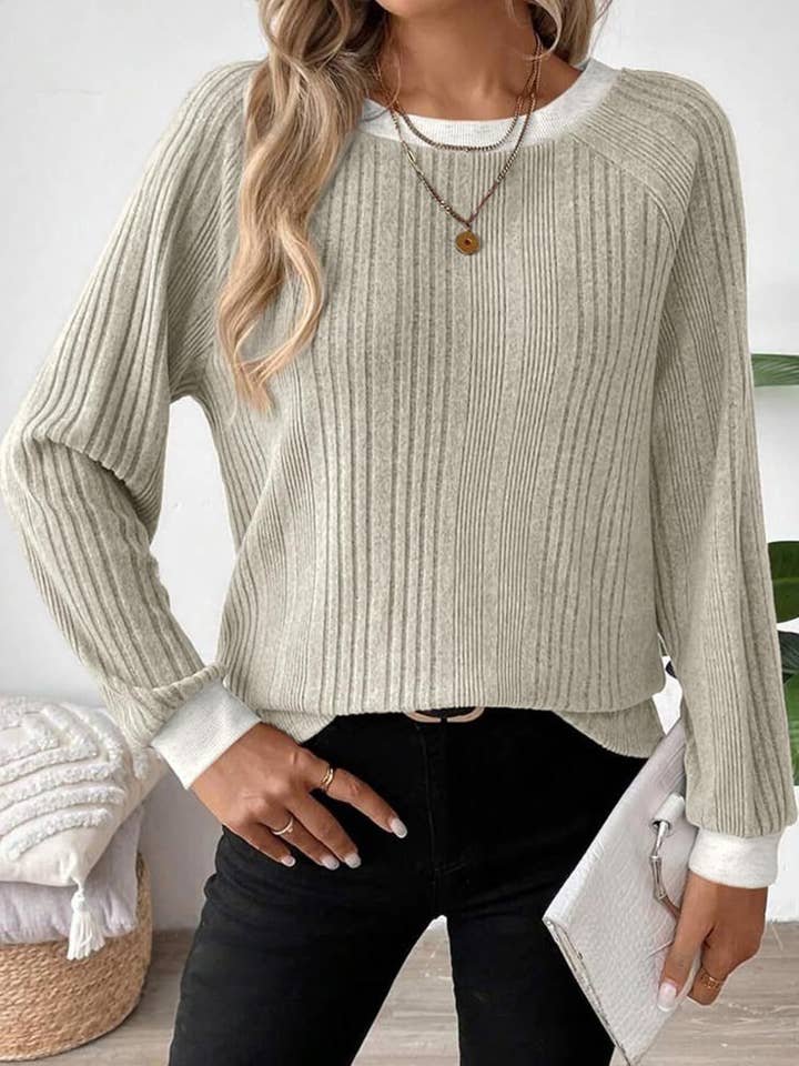 Round Neck Loose Long Sleeved Solid Color Top for wholesale by Wholesalesir