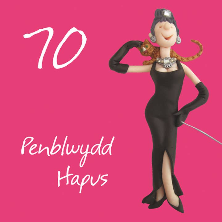 Penblwydd hapus - 70th female Welsh language birthday card for wholesale by Inky Blue Ltd t/a Holy Mackerel