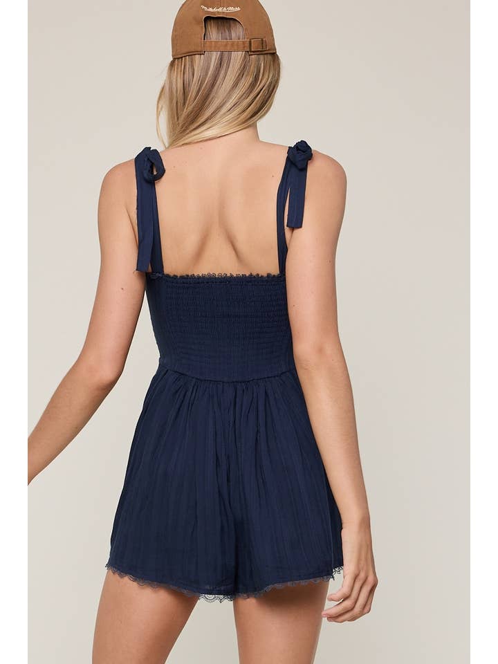 Sky to Moon - Wholesale Romper - Women's - SOLID COLOR WIDE TIE STRAP LACE MINI ROMPER10
