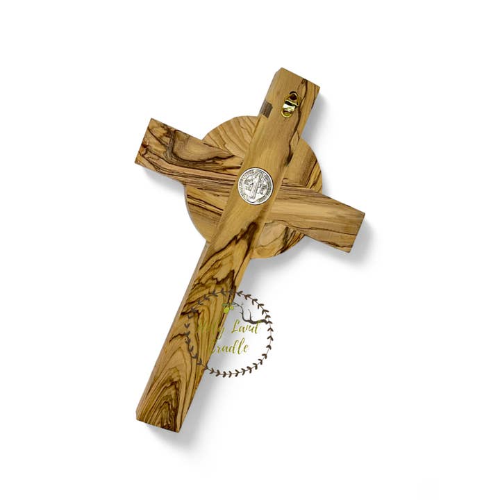 Holy Land Cradle - Wholesale Wall Cross - St. Benedict Olive Wood Cross6