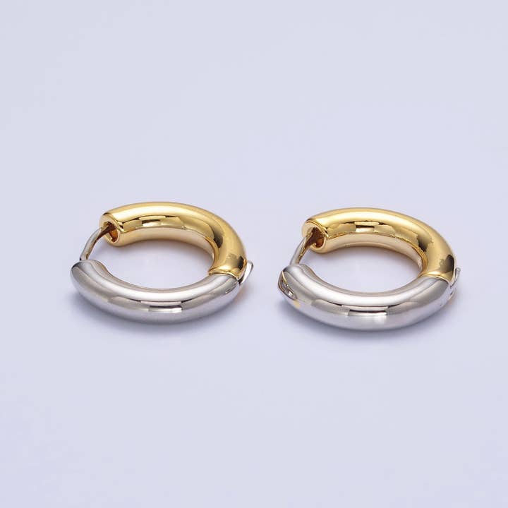 Aim Eternal - Wholesale Huggie Earrings - Mixed Metal 16mm, 20mm Gold & Silver Two Tone Statement Hugg