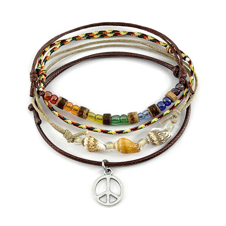 Pack de Bracelets Charme de Paix – Bijoux Coquillage Perles Arc-en-ciel pour la vente par O Yeah Gifts