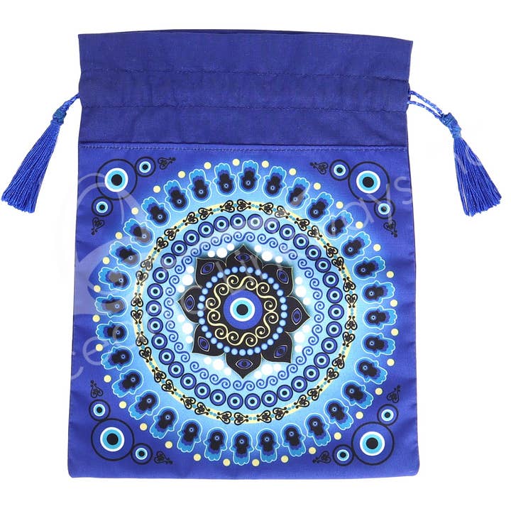 Oceanic Linkways Inc – wholesale Tote bag – Women's – (PC)PRINTED BAG - BLUE EVIL EYE MANDALA WITH TASSELS 6 X 8"