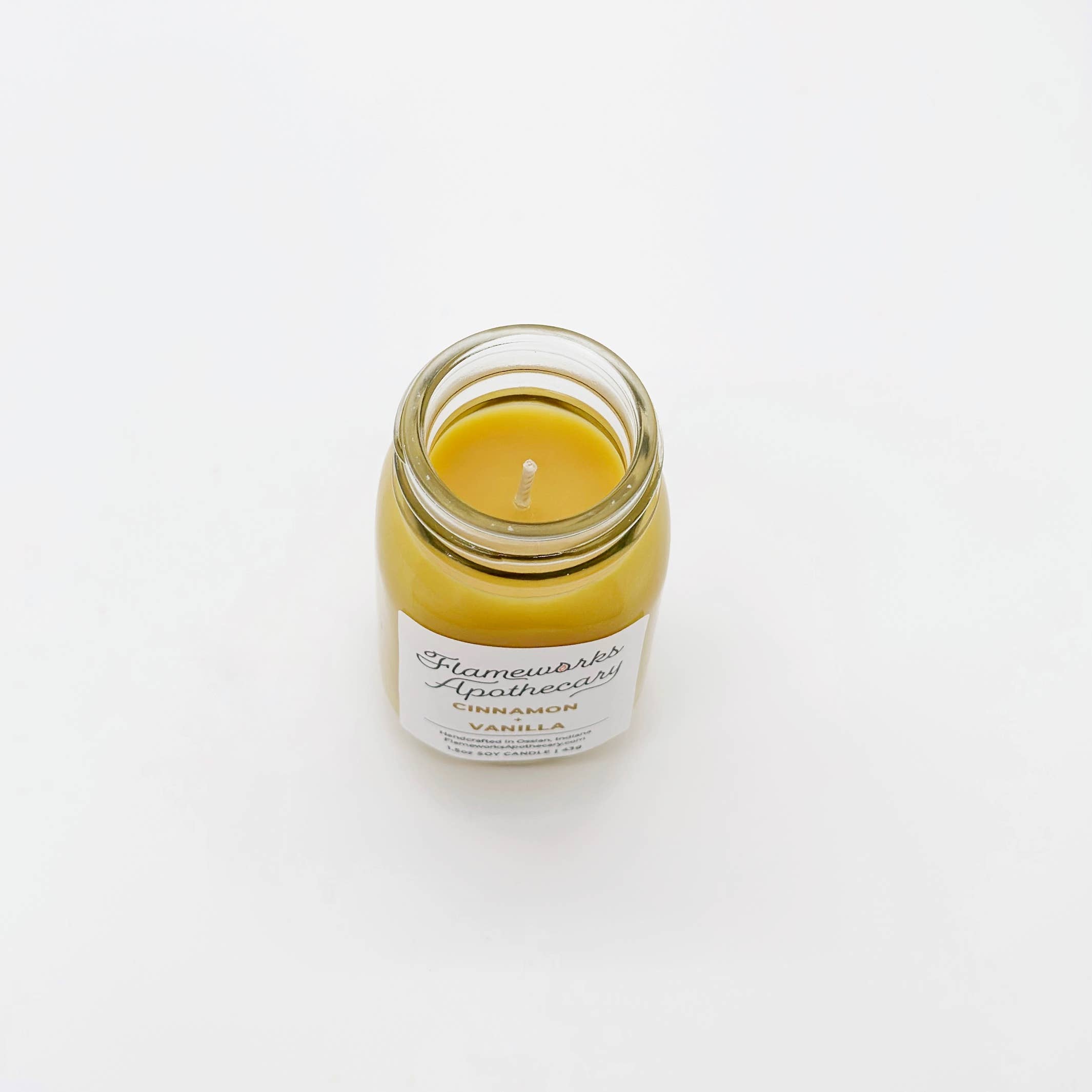 Flameworks Apothecary - Vente Bougie en bocal - Mini bougie en pot Mason 1,5 oz Cinnamon+Vanilla1