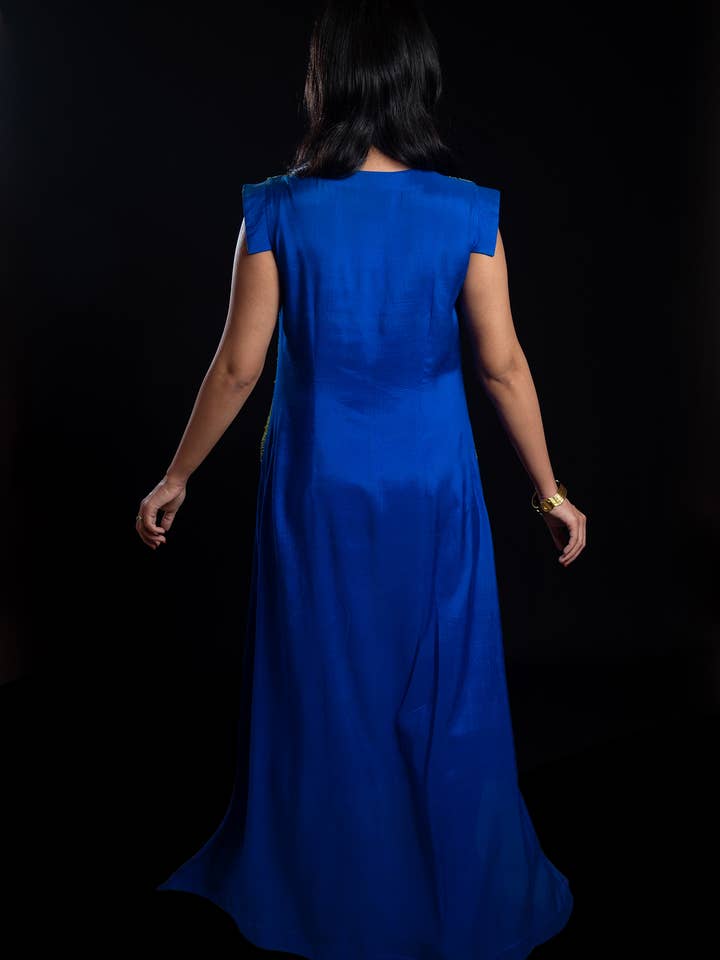 Blue Dhoti with Sequence Cape Top for wholesale by Mehr by Pretty