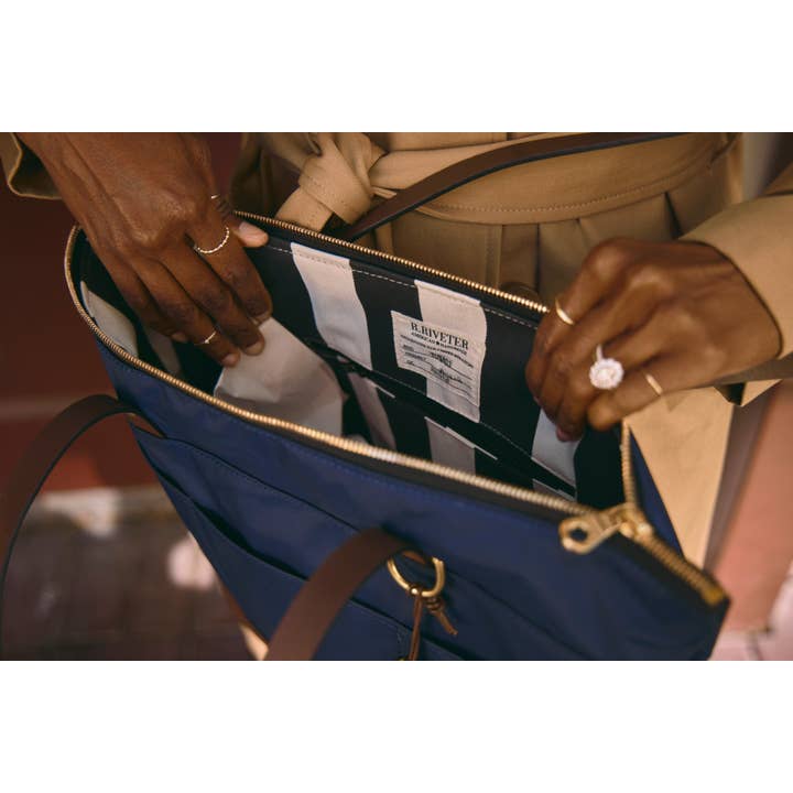 R.Riveter - Wholesale Tote Bag - Women's - Harriet | Navy Nylon + Brown Leather6
