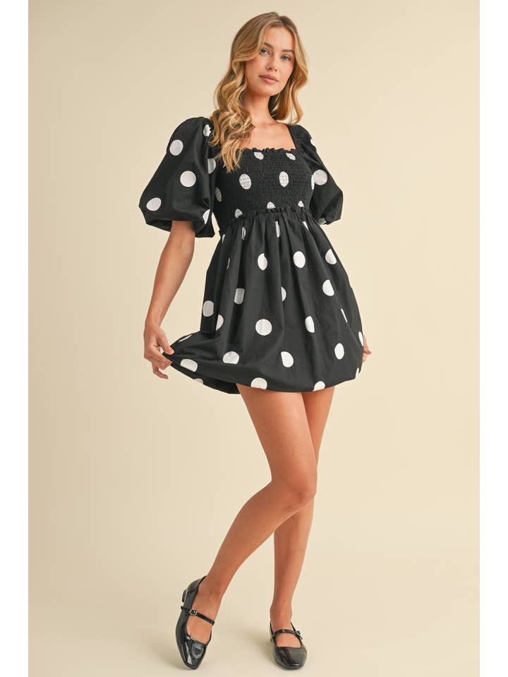Klesis - Wholesale Dress - Women's - ID8624 PUFF SLEEVE POLKADOT BUBBLE MINI DRESS