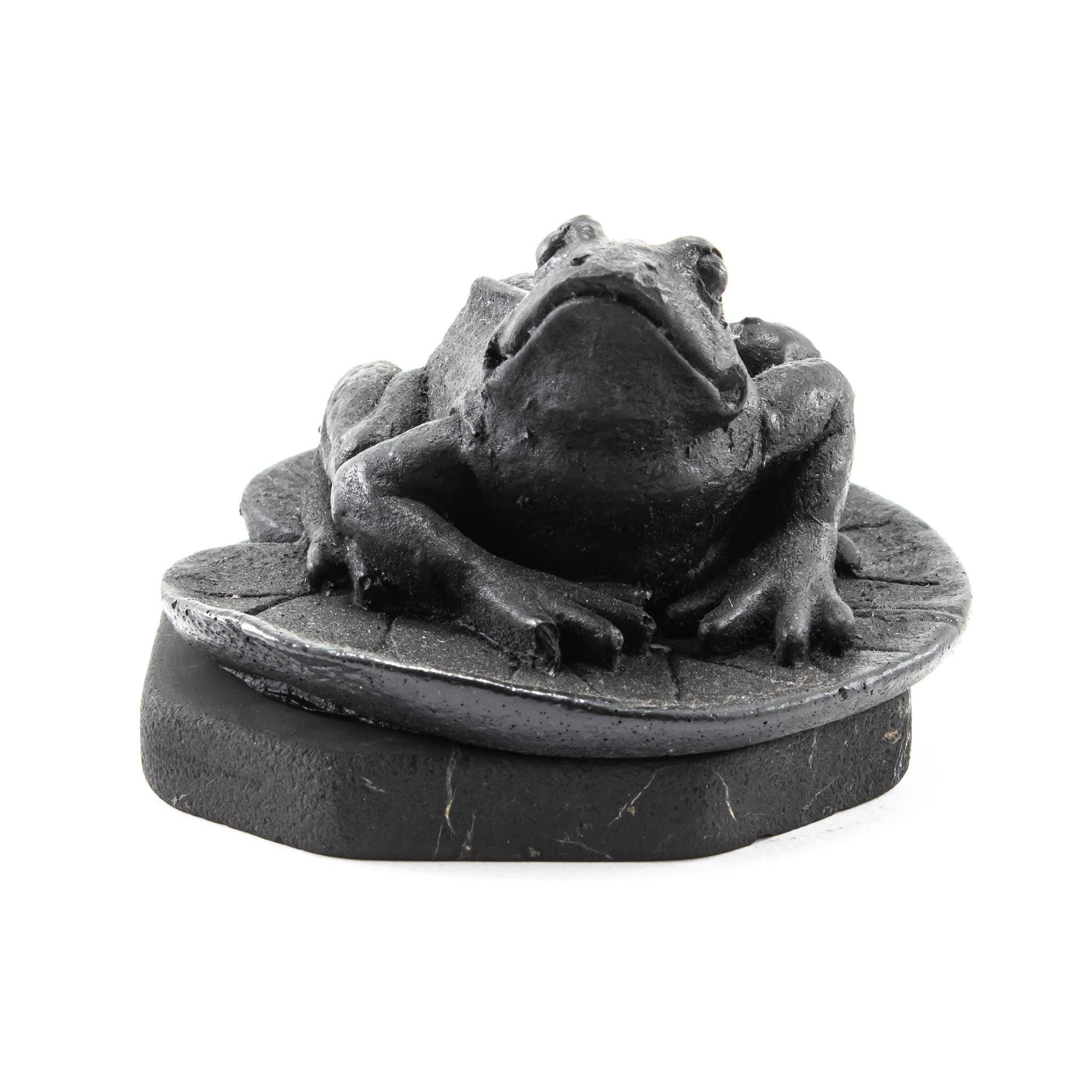 Quasar Gems USA - Wholesale Decorative Figurine - Shungite Figurine Frog on Leaf on Stand1