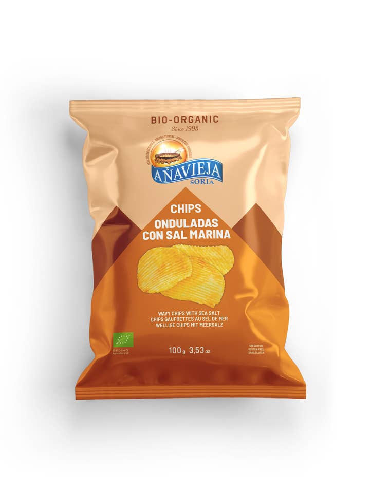 BIOLOGISCHE AARDAPPELCHIPS, GERIBBELD GESNEDEN voor wholesale door Aperitivos de Anavieja