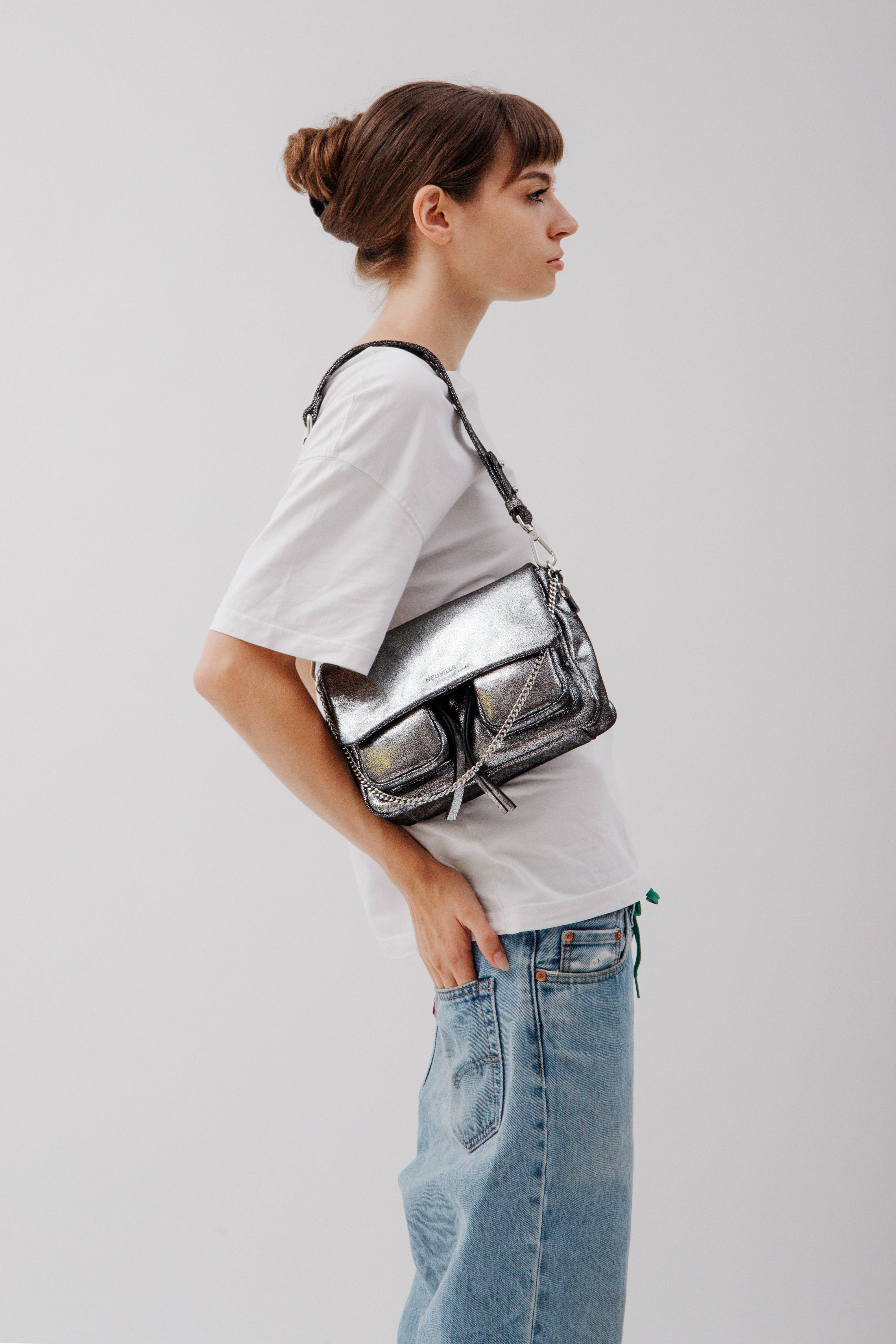 MAXKE - Sand Anthracite Leather Shoulder & Crossbody Bag MAXKE - Sand Anthracite Leather Shoulder & Crossbody Bag