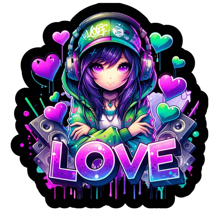 Anime Love sticker (black) for wholesale by Stick to it creations