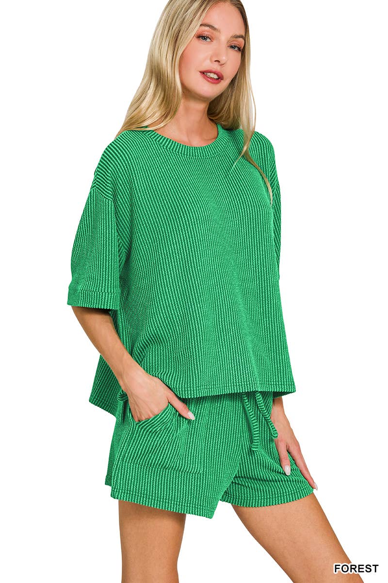 Vanilla Monkey – Engroshandel Top- og buksesæt (IKKE Loungewear) - Dame – Sæt med kortærmet T-shirt i rib og korte bukser5