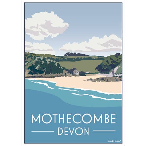 Mothecombe, Devon | Póster de estilo vintage/Art Deco para venta al por mayor de Jennifer Cooper Designs