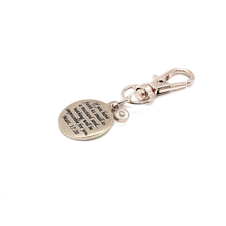 Mustard Seed Rose Goldtone Clip On Charm, Matthew 17 20 Charm, Clip On Charm, Purse Charm, Key Chain Charm, Christian Gifts, Scripture Gifts for wholesale by JKCE Designs