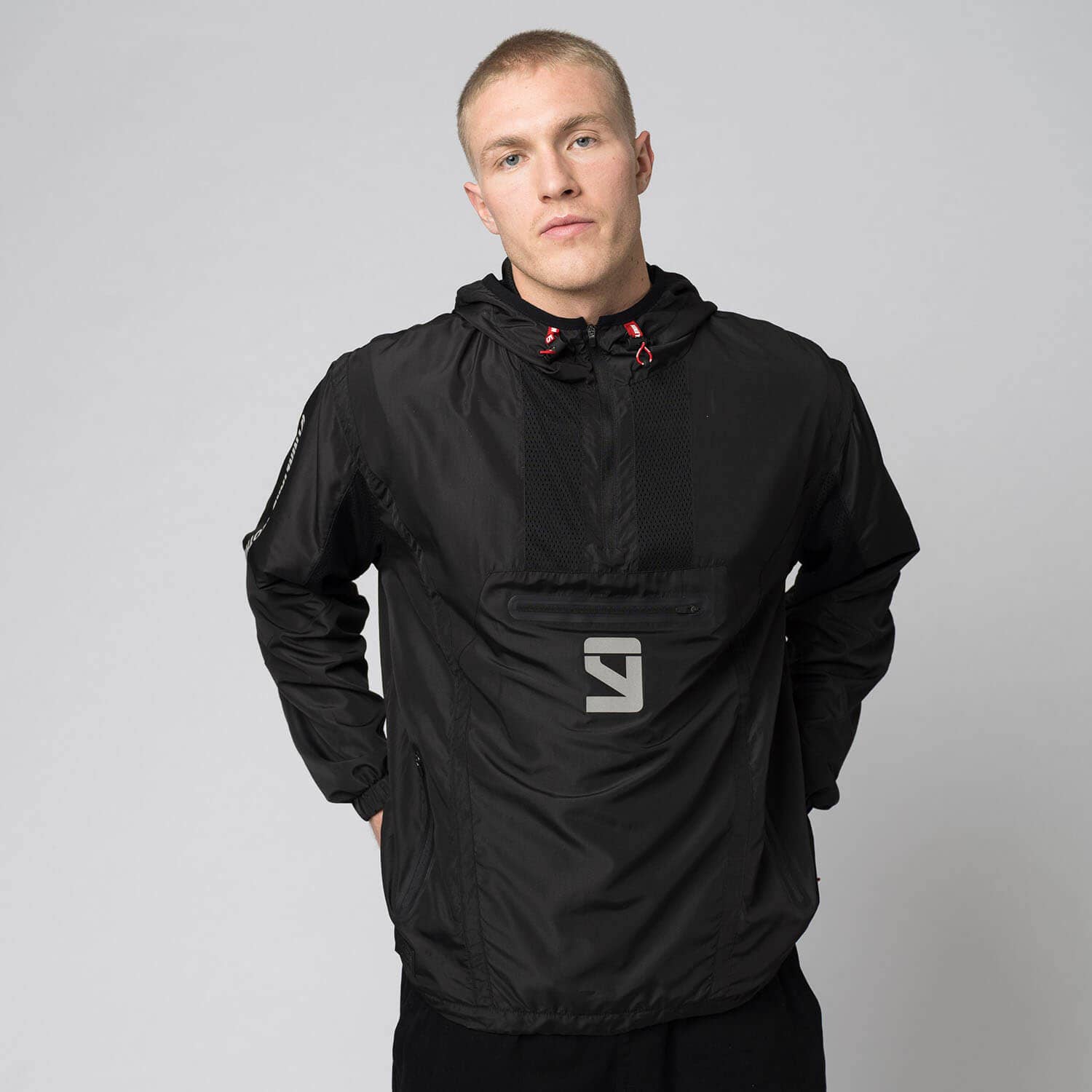 black SIGNATURE. vent half zip windbreaker jacket for wholesale on Faire8