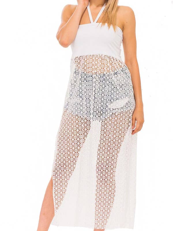 Cap Zone – Engroshandel Strandbadekåbe – Dame – Halter Tube Top Lang Fiskenet Blonder Cover-Up Kjole