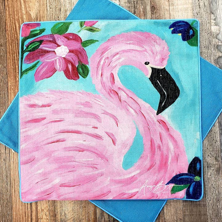 Funda de almohada de arpillera con diseño de flamencos para venta al por mayor de Angie Bryan Creations