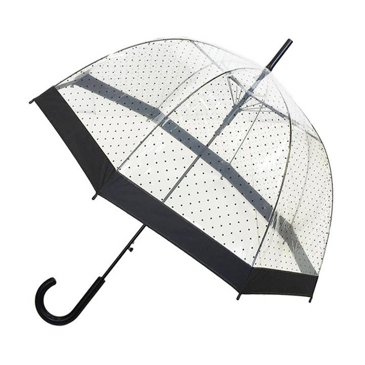 Guarda-chuva longo transparente com pequenas bolinhas pretas por atacado de SMATI