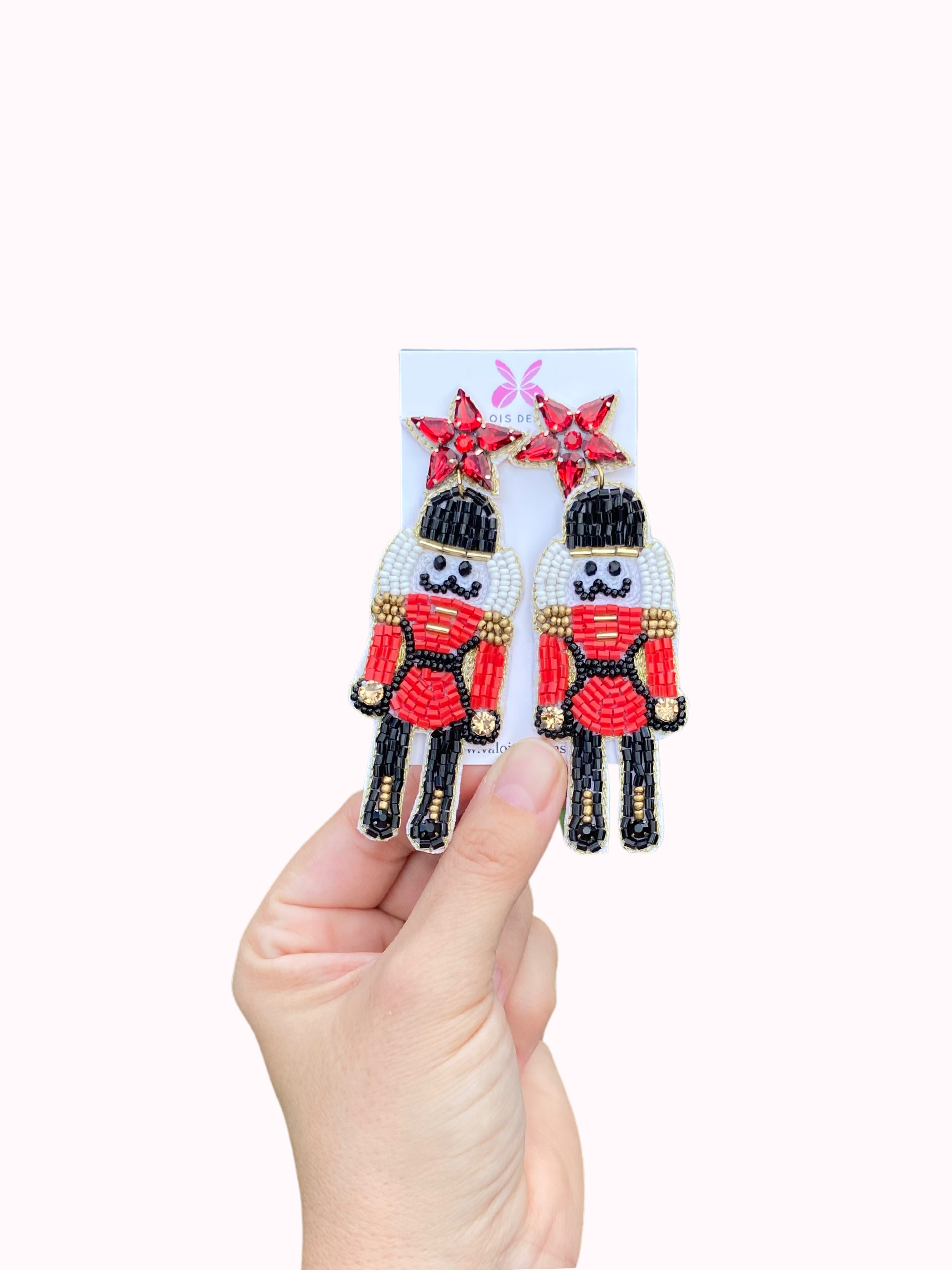 Valois Designs – wholesale Dangle earrings – Red Nutcracker Beaded Earrings1