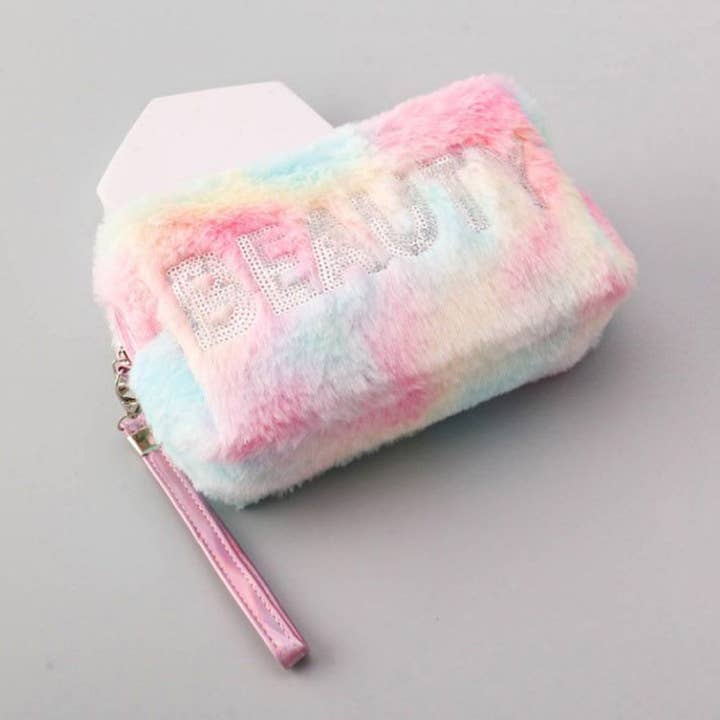 Beauty Letter Decorated Furry Cosmetic Bag for wholesale by Fashion City