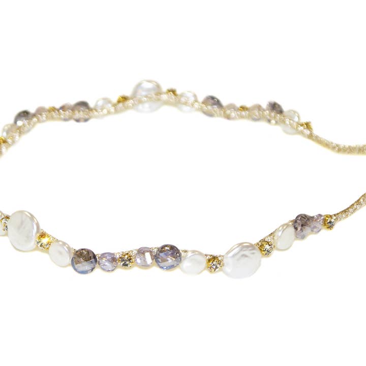 Flad Perle Sten & Diamante Alice Band - Perle/Lilla for engroshandel hos Hepburn & Co.