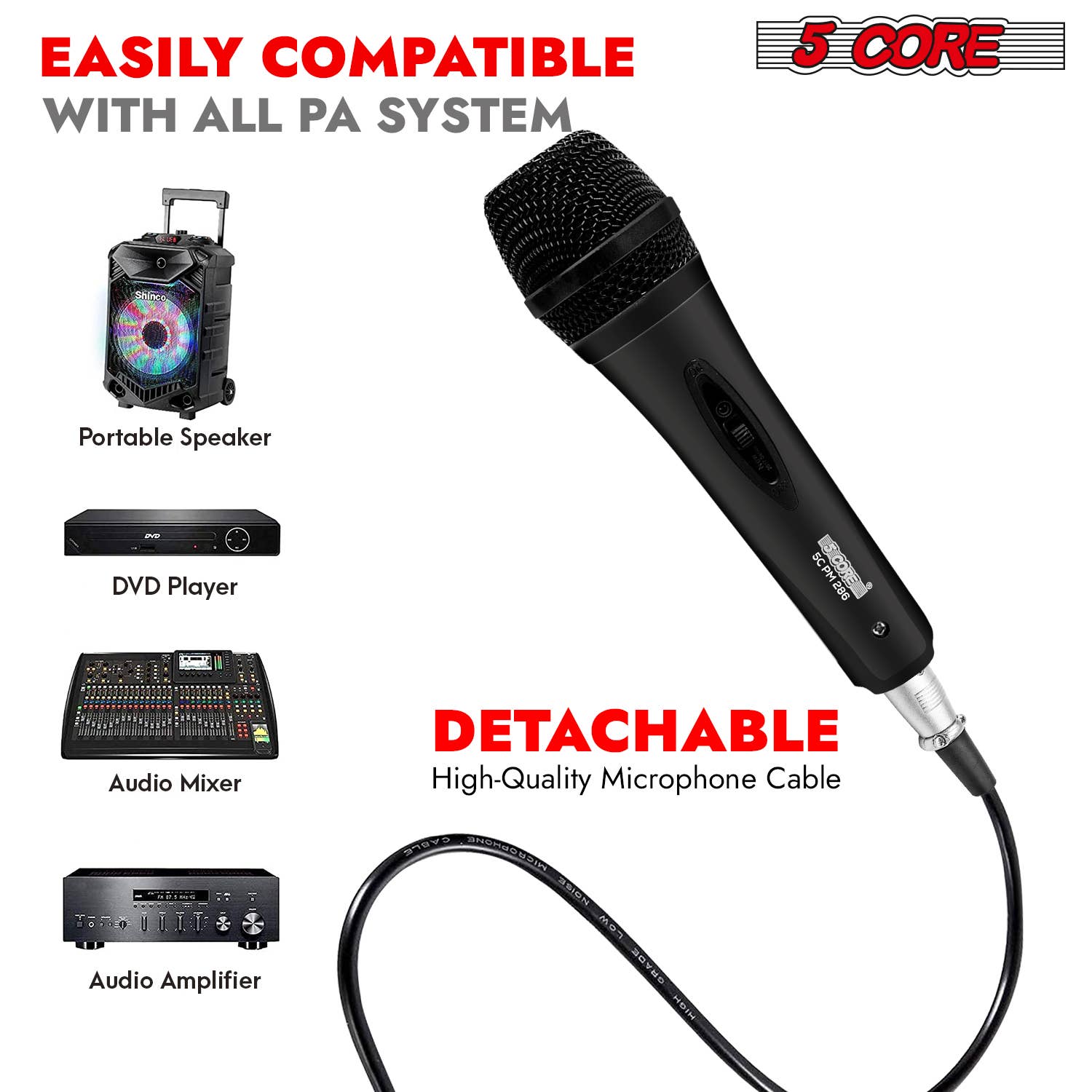 K Cube Inc - Wholesale Musical Instrument - 5 Core Dynamic Mic Wired Handheld XLR Microphone4