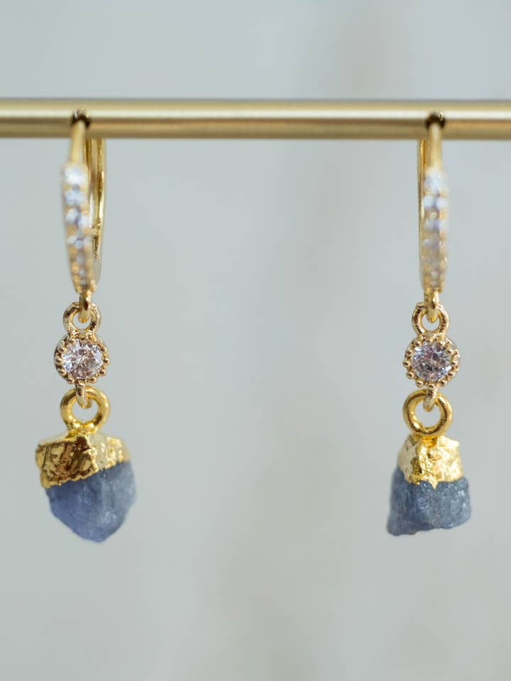 Raw Tanzanite Huggies for wholesale by Rox & Lily