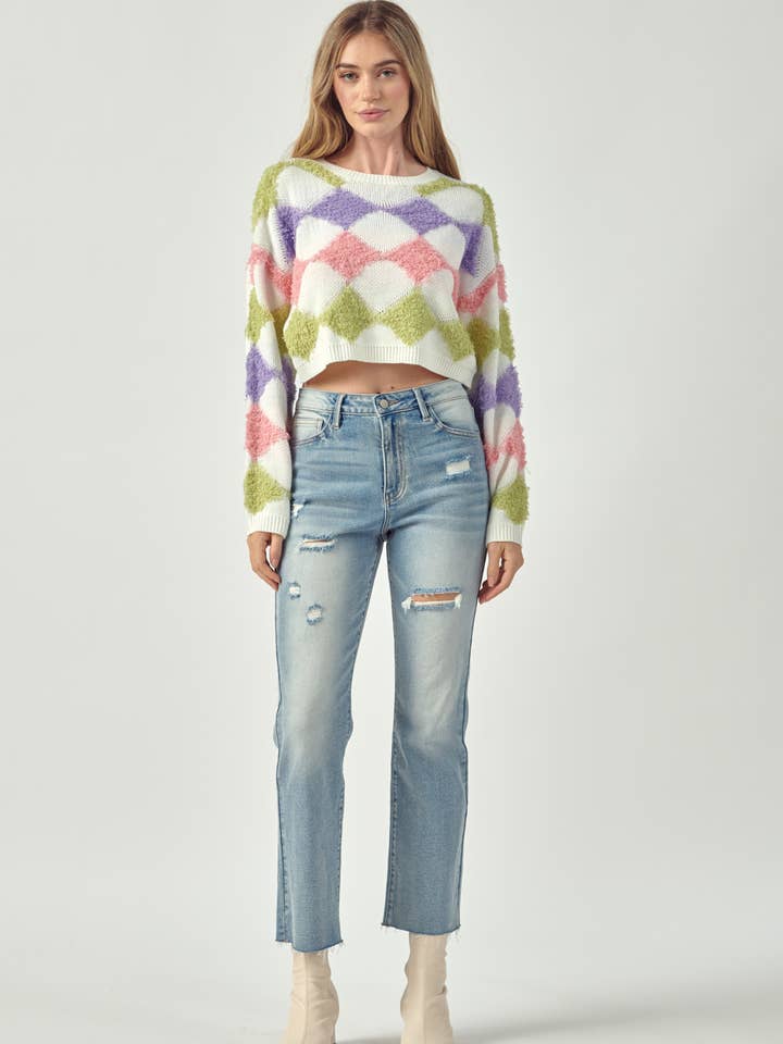 Petal Dew – wholesale Knitted jumper – Women′s – FUZY SWEATER DIAMOND PETTERNED - P000933