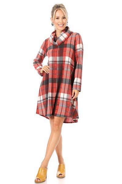 Chris & Carol Apparel - Wholesale Dress - Women's - X213150D - Cozy Cowl Neck Plaid Dress - Plus Size4