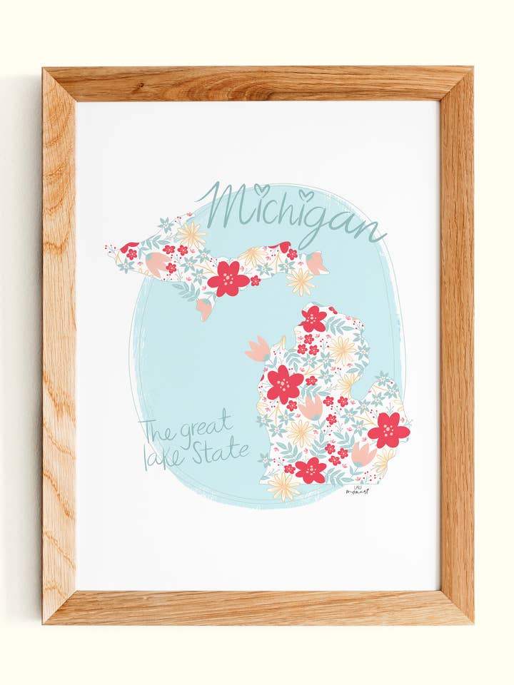 Lámina artística Michigan The Great Lake State para venta al por mayor de Lau Monart